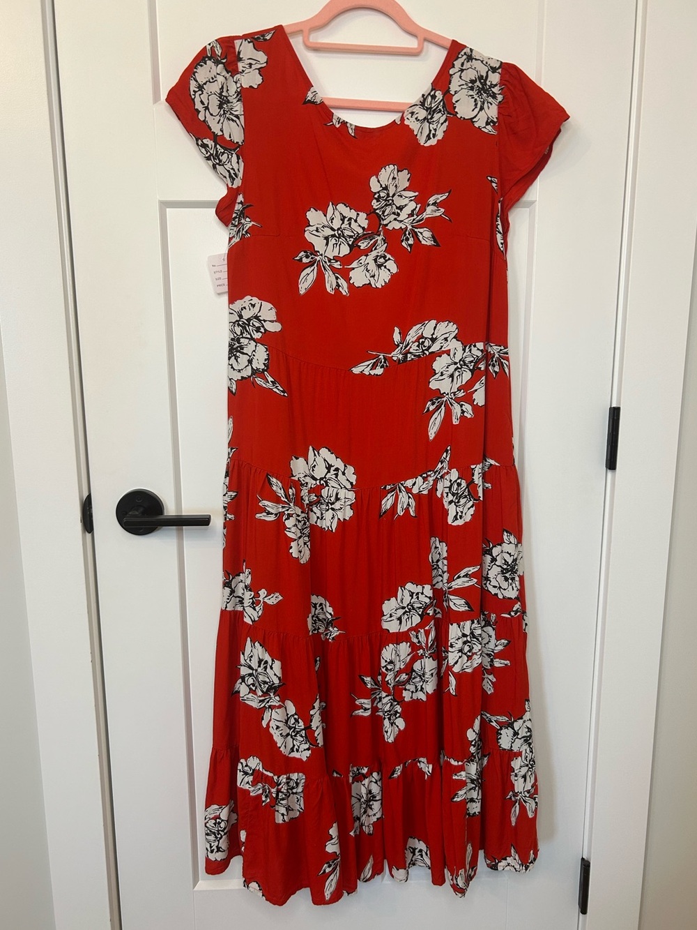 Free People Rust Orange Floral Tiered Midi Dress Sz M Low Back